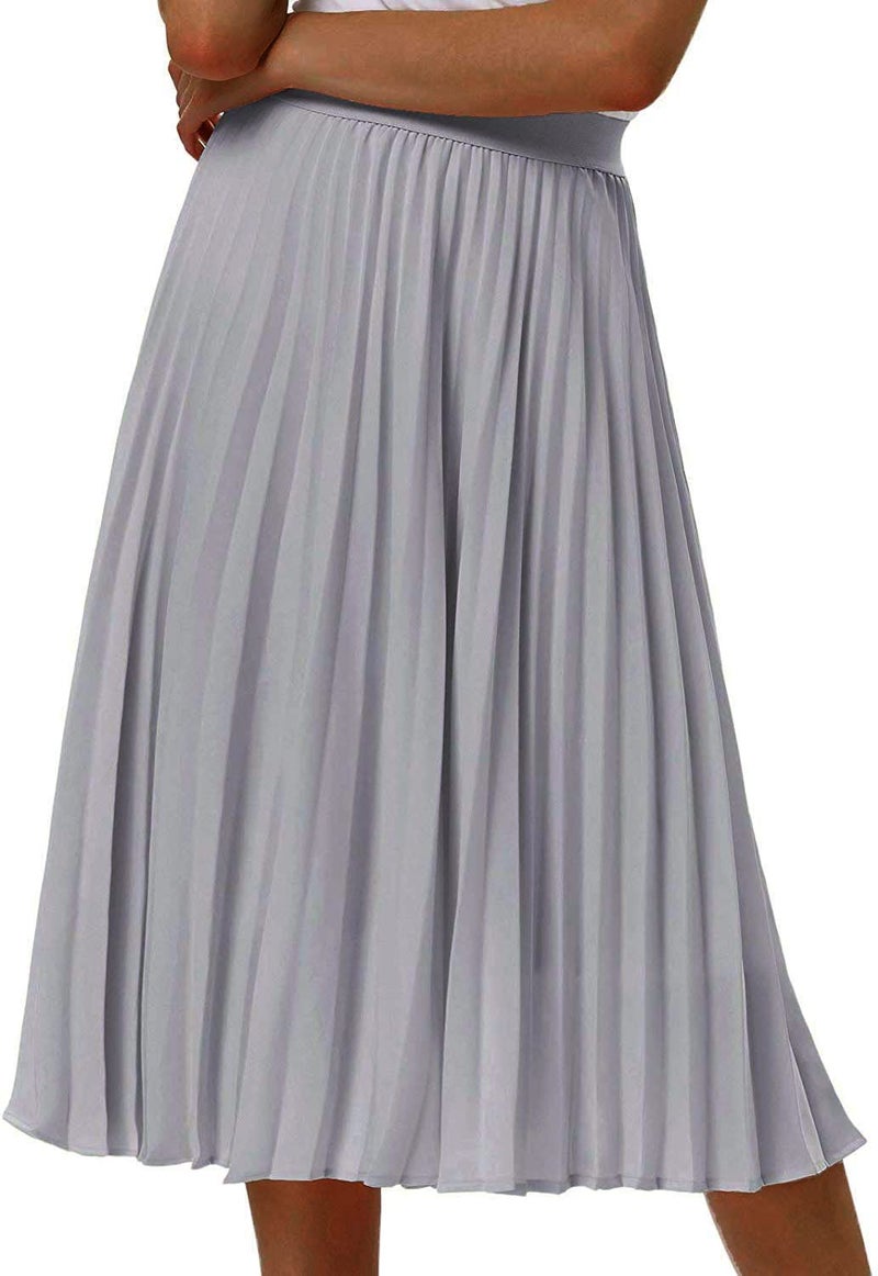 GOLDSTITCH Women's High Waist Pleated Skirt A line Swing Midi Skirt Gray - Image 2